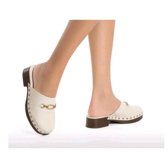 LARROUDE Zuzi Mule Bit Gold Detail Hardware Women's Clog Ivory Leather, Sz 6 NEW - Picture 1 of 7